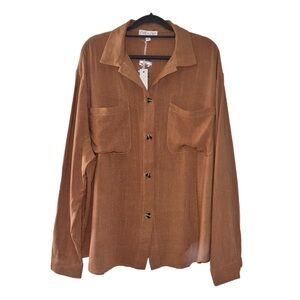 She + Sky Women’s Blouse Shirt Top Long Sleeve Collar Sz Sm Oversized